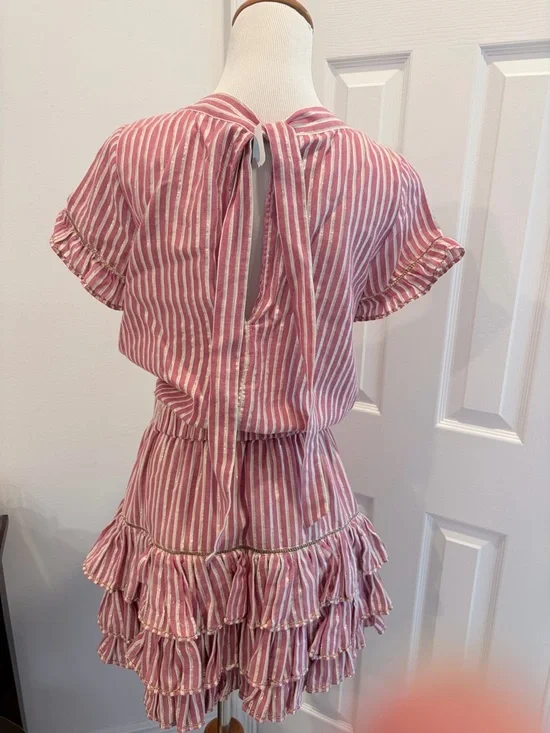 Misa Los Angeles Pink & White Striped Tiered Ruffle Mini Dress - Picture 2 of 10